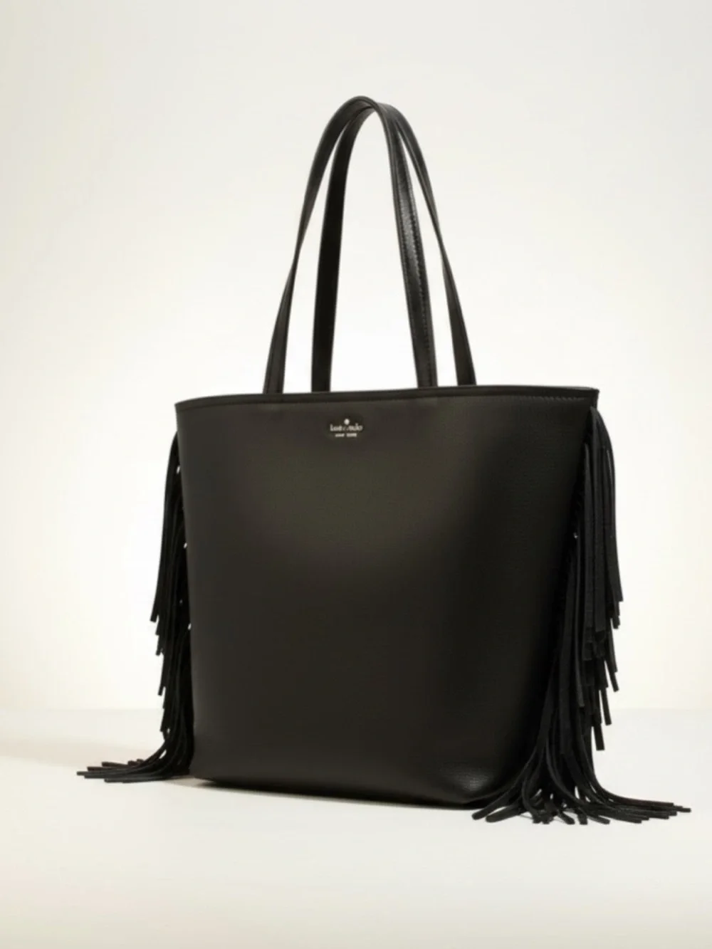 Kate Spade Black Leather Fringe Tote NWT Large Western Boho Bag